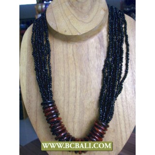 Black Beaded combain Wooden Rings Fashion Necklace